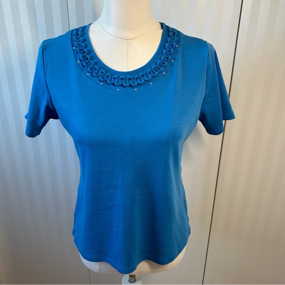 Alia petite blue silver looped collar detail short sleeve tee Size S - Picture 1 of 7